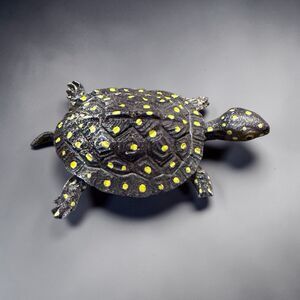 Vintage Cast Iron Turtle Figurine Hand Painted Mini Decor